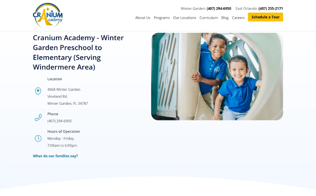 Cranium Academy: A page for each campus, under one brand.