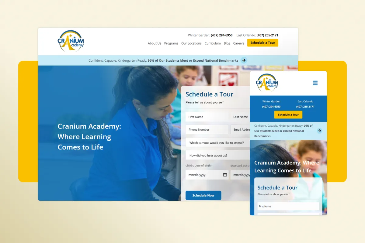 The site we built for Cranium Academy