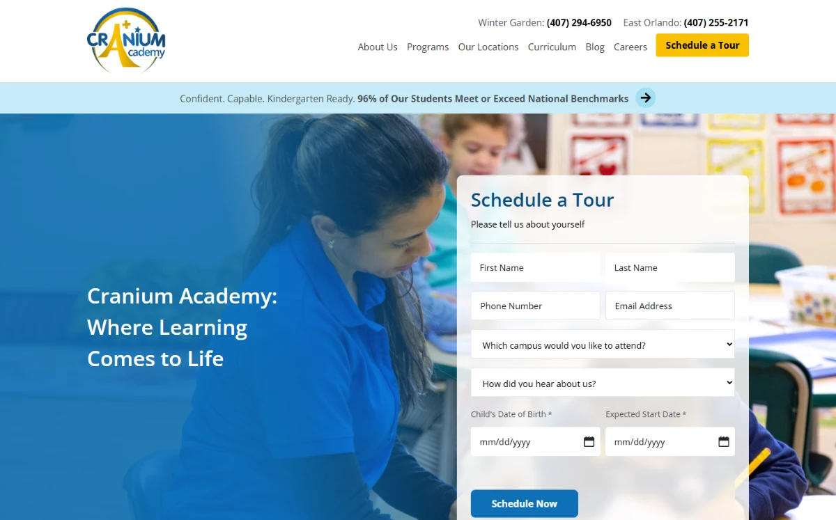 Cranium Academy: Learning comes to life, the tour form in the hero.