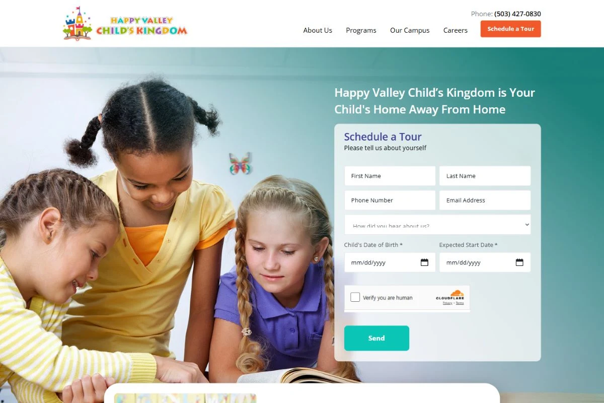 Happy Valley Child’s Kingdom: Home away from home, with the tour form in the hero.
