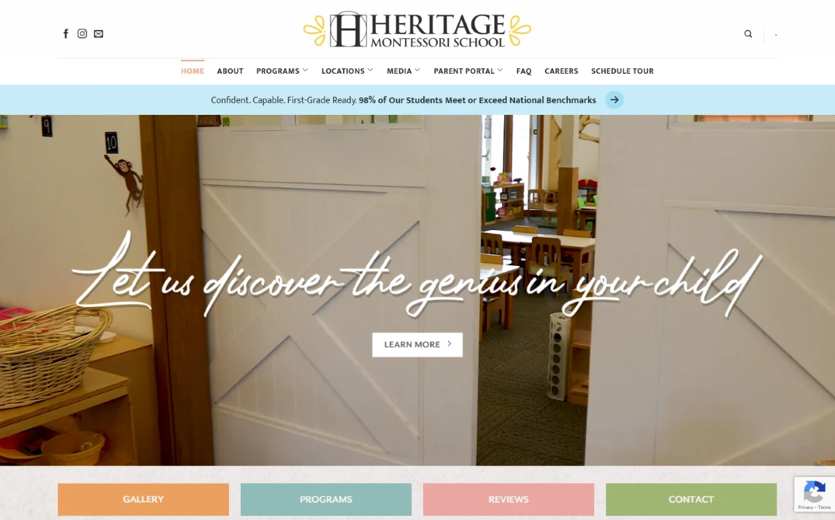 Heritage Montessori School: The founding story at the front.