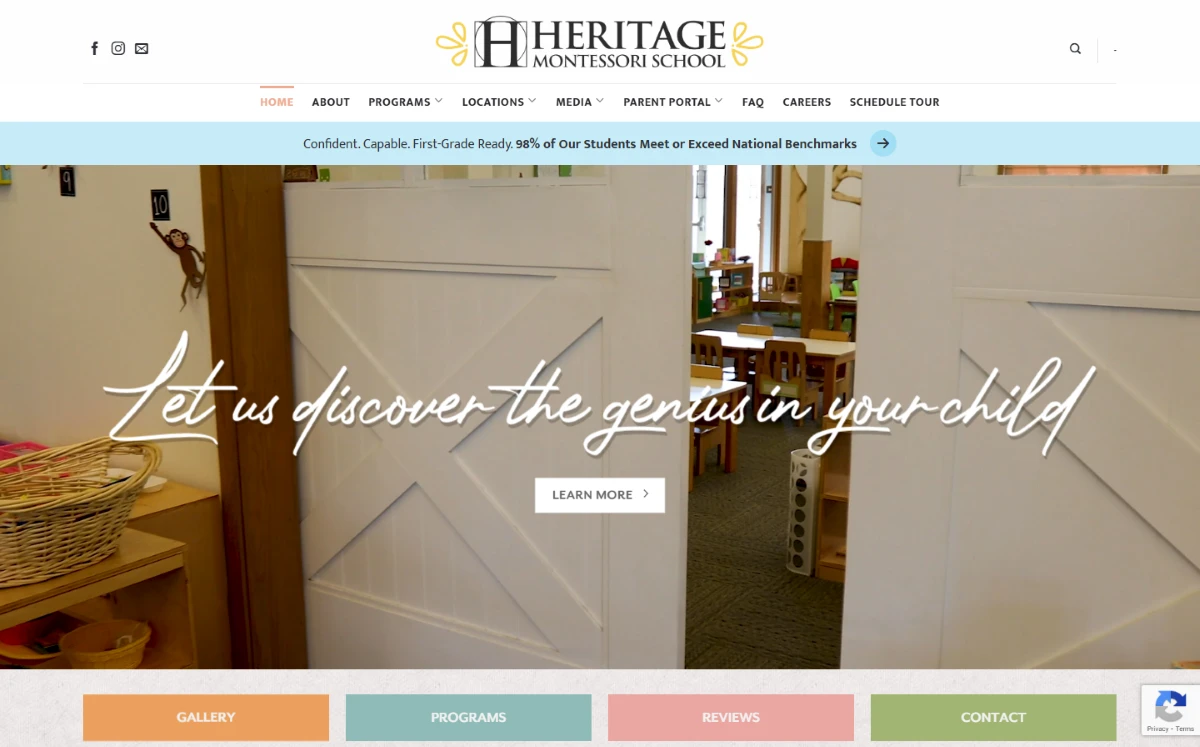 Heritage Montessori School: The founding story at the front.