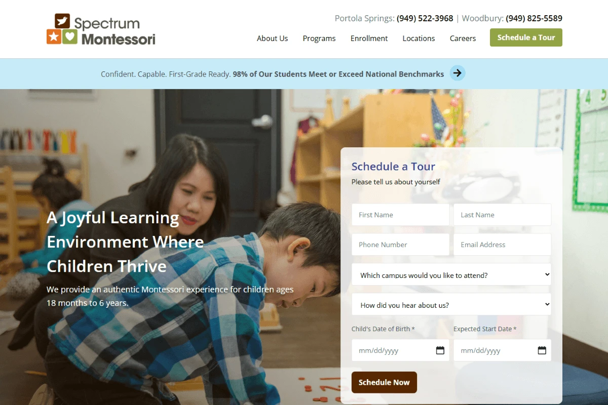 Spectrum Montessori: A mission-forward hero, the outcomes beside it.