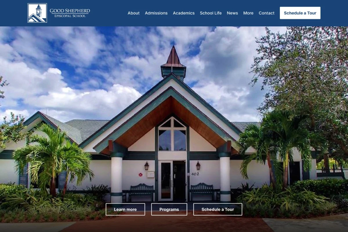Good Shepherd Episcopal School: A static hero, with the tour one click away.