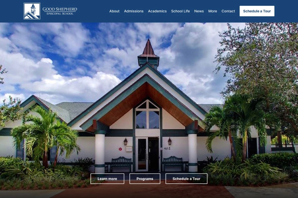 Good Shepherd Episcopal School: A static hero, with the tour one click away.