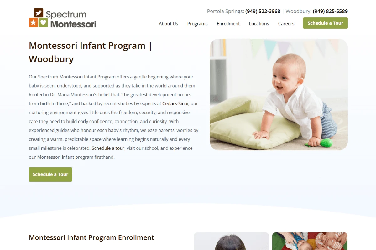 Spectrum Montessori: A page for each program, at each campus.