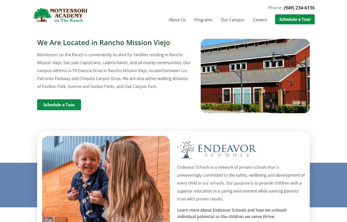 Montessori Academy on the Ranch: Local relevance, and the Endeavor Schools trust signal.