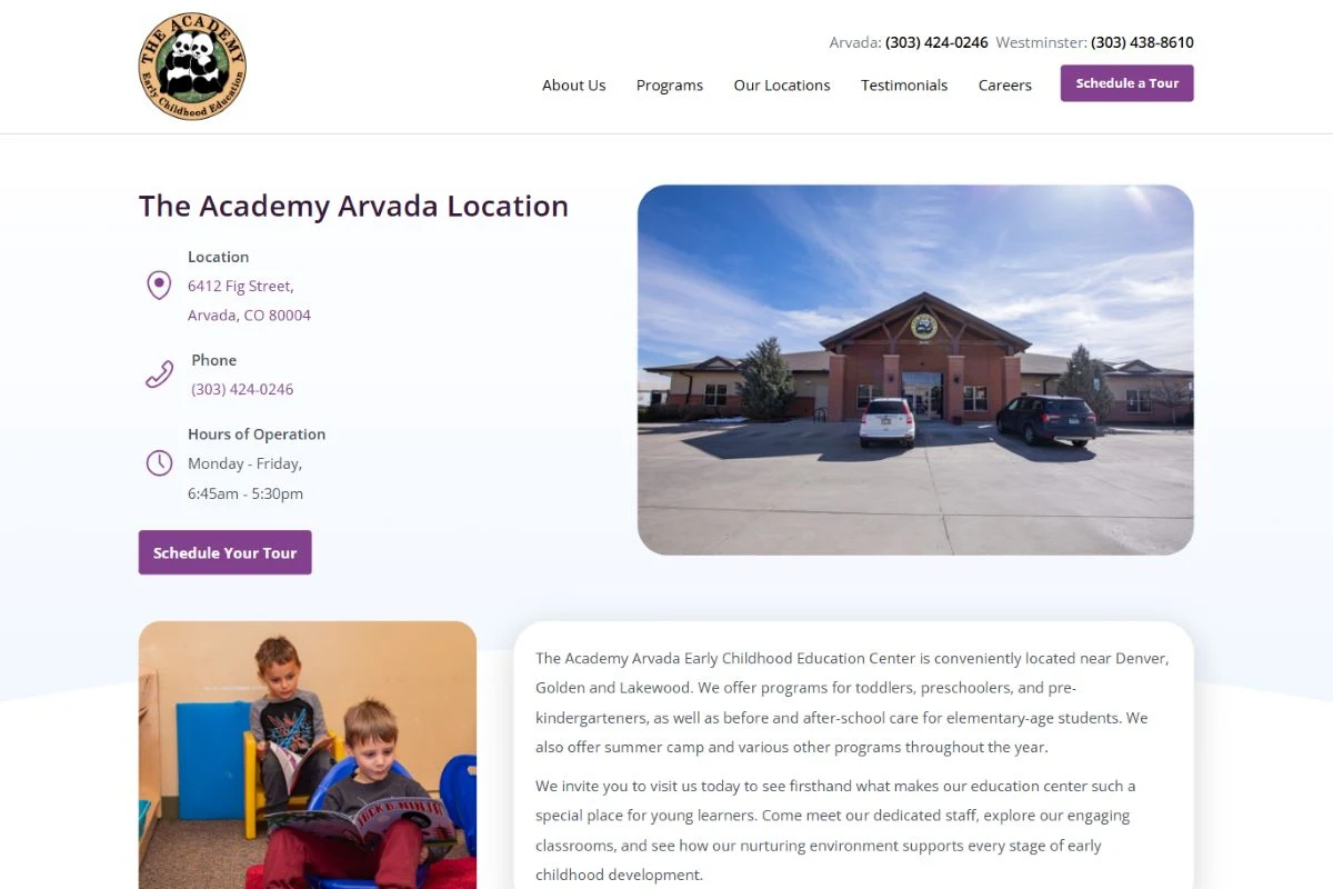 The Academy ECE: A page for each location.
