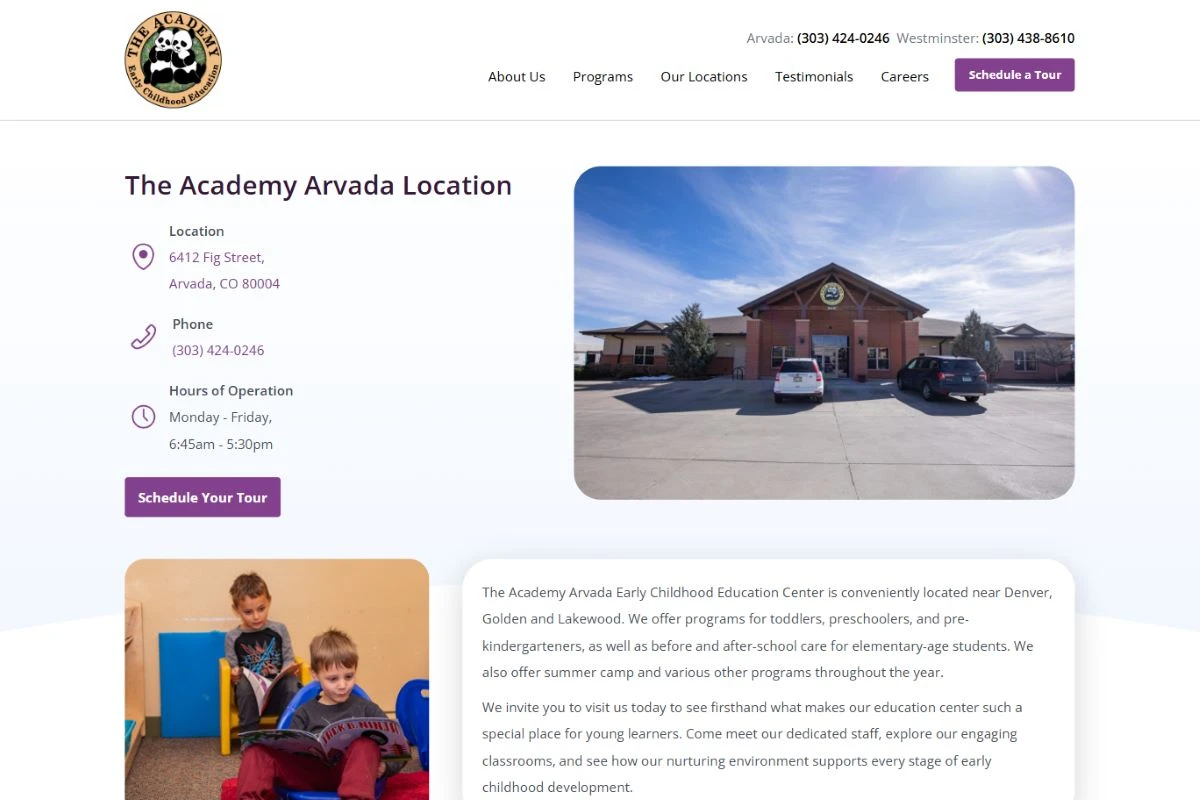 The Academy ECE: A page for each location.