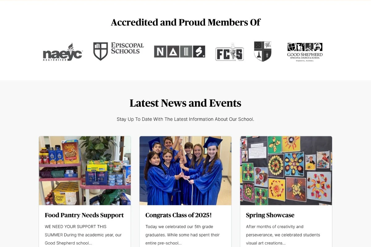 Good Shepherd Episcopal School: Trust signals up from the footer.