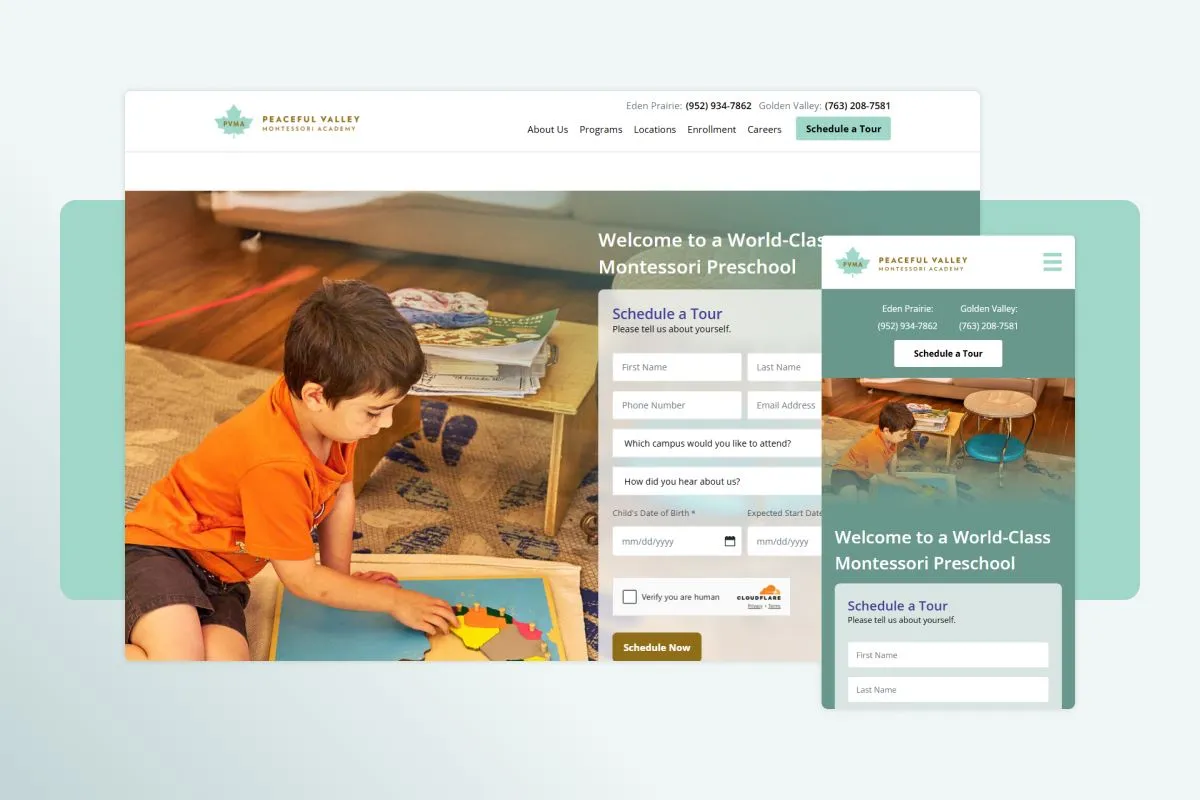 The site we built for Peaceful Valley Montessori Academy