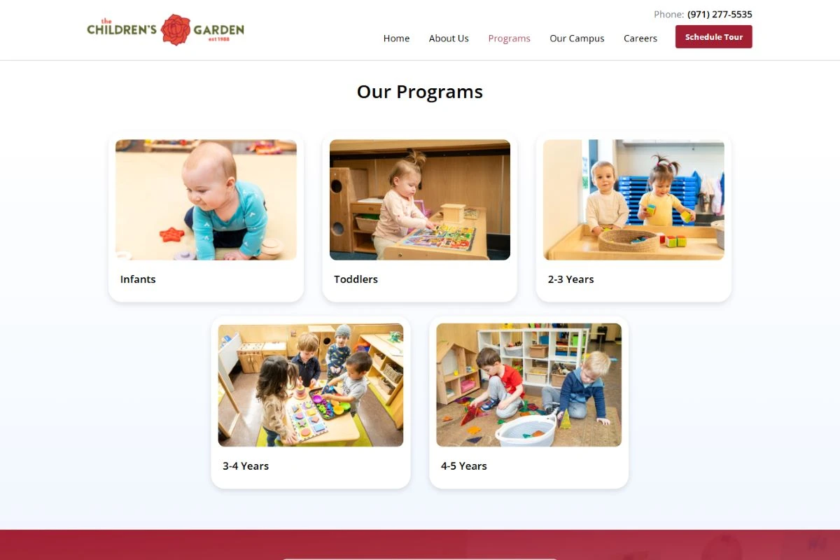 The Children’s Garden: Programs defined by age.