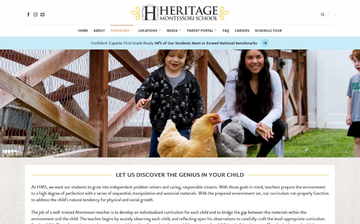Heritage Montessori School: Program pages built around the questions families ask.